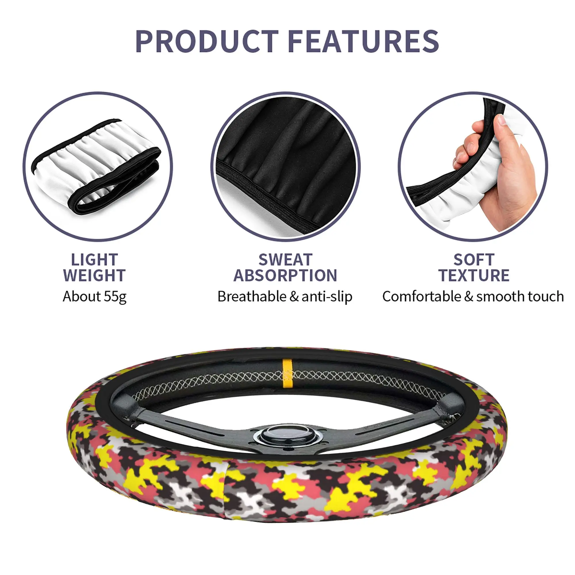 Camo Camouflage Car Steering Wheel Cover 38cm Anti-slip  Auto Steering Wheel Protector Colorful Car Accessories - view 6