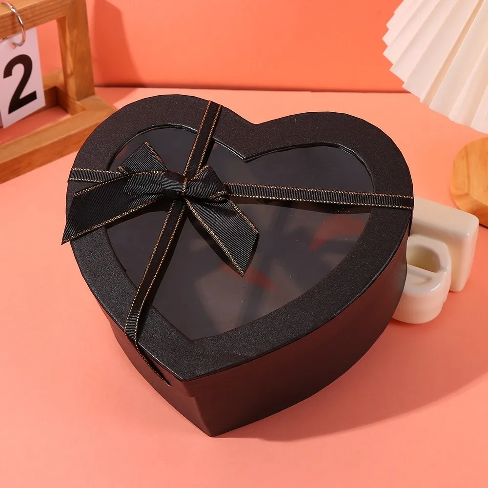 Neue herzförmige Geschenkbox, transparent, mit Deckel, Verpackung, Papierbox, Schleife, Geschenkboxen, Valentinstag – Detail 2