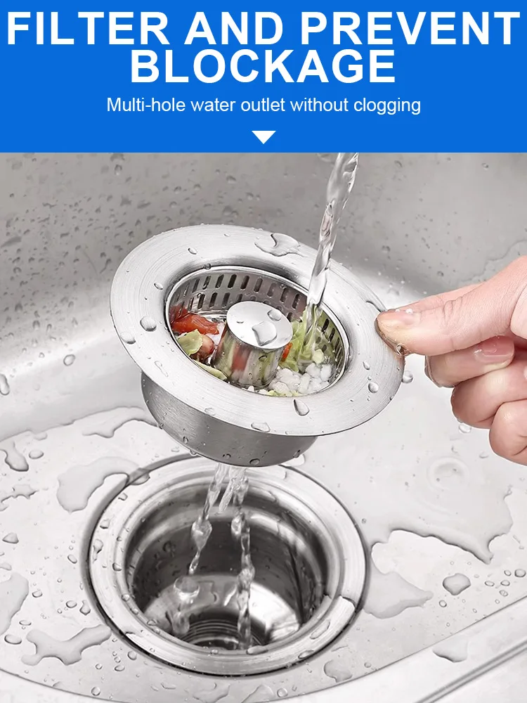 Kitchen Sink Drain Strainer Stainless Steel Pop Up Sink Stopper Anti-Clogging Sink Food Catcher Basket Odor Filter Sink Plug