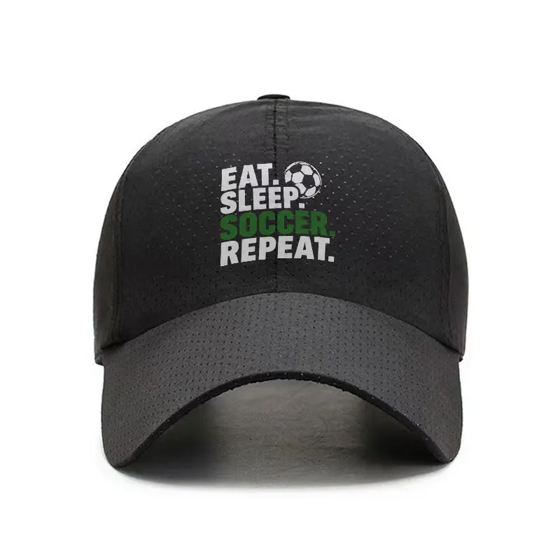 Eat Sleep Soccer Repeat Quick Dry Baseball Cap Breathable Adjustable Sports Hat for Fans