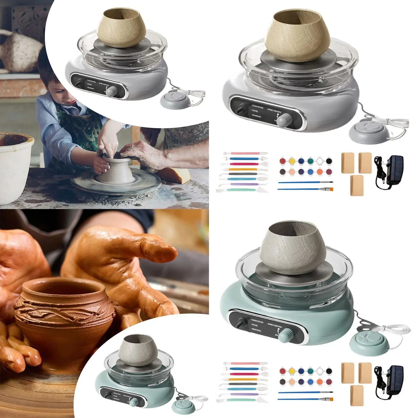 

Mini Pottery Wheel Kit Electric Clay Wheel Detachable Basin with 8Pcs Sculpting