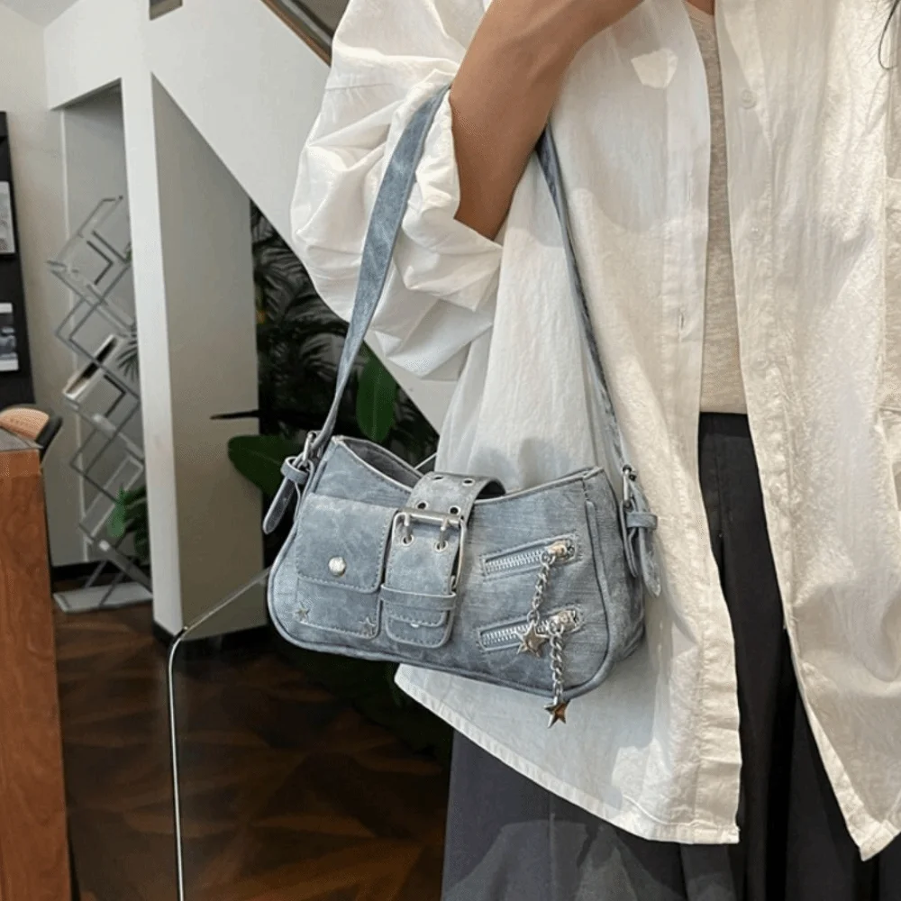 

Portable Handbag Y2K Underarm Bag Star Rivet Spicy Girl Shoulder Bag Armpit Bag Retro Crossbody Bag Girls
