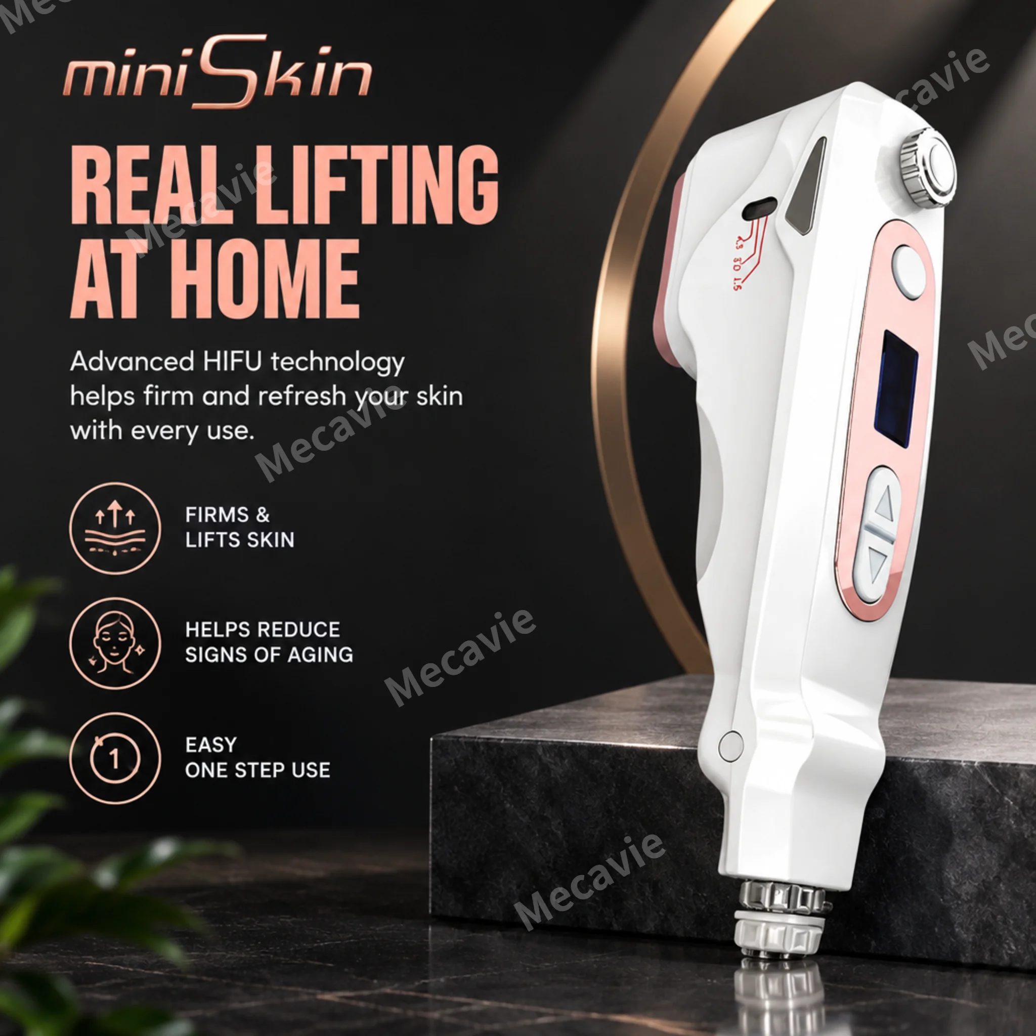 Miniskin Portable Hifu Skin Lifting Device For Home Use With Adjustable Intensity Levels Color Screen Display And Precision