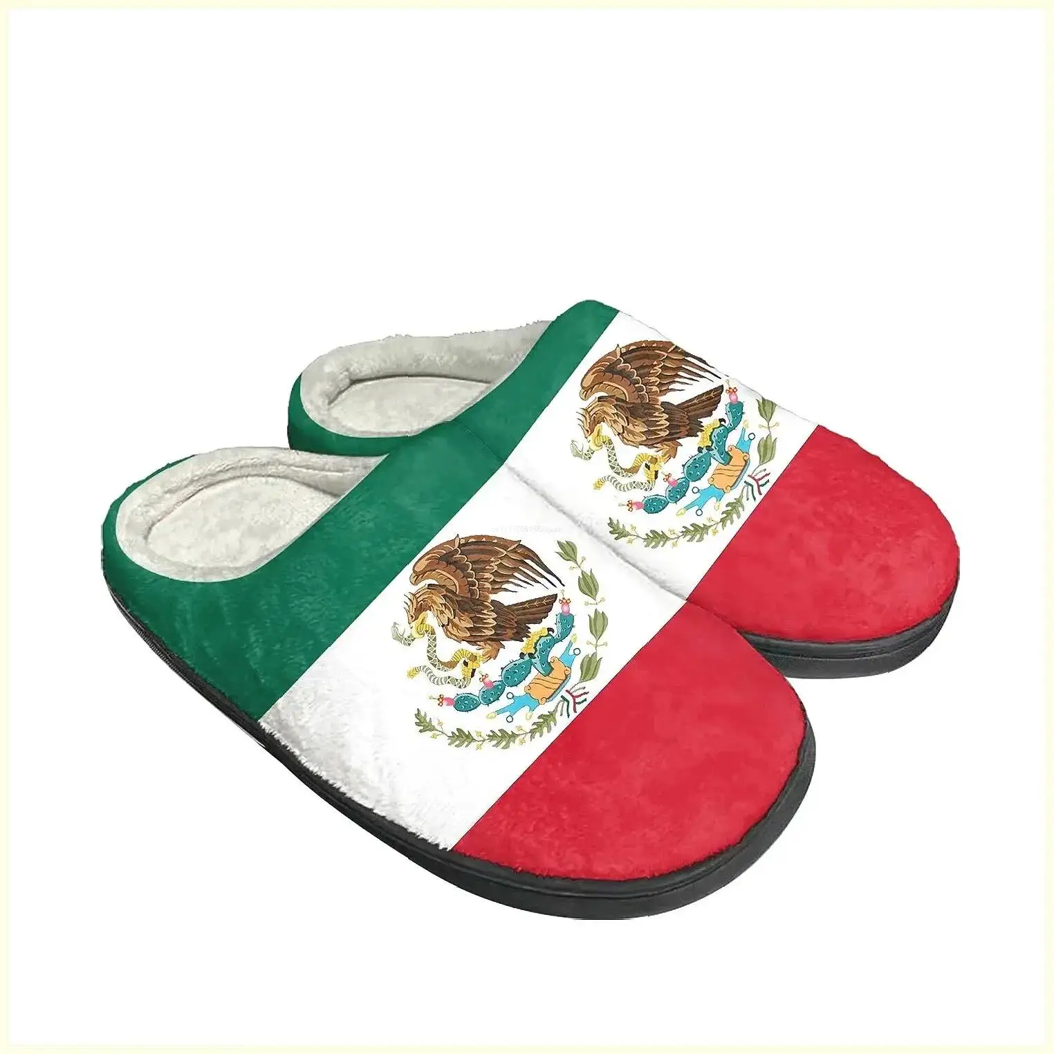 Mexican Flag Slippers For Adults, Winter Plush Cotton Indoor House Shoes, Warm Home Footwear