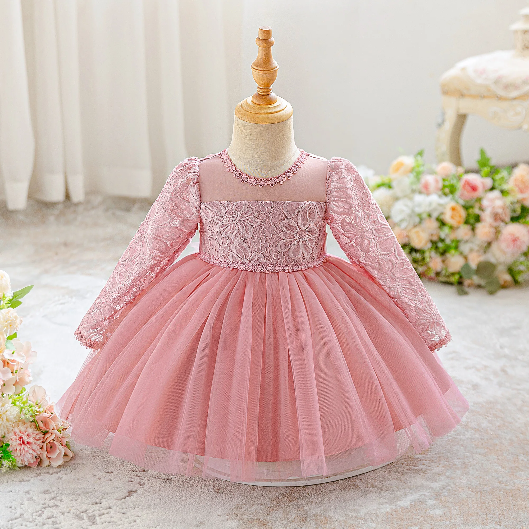 Элегантное платье для крещения для маленьких девочек, платье принцессы с длинными рукавами на первый день рождения, свадьбу, платье подружки невесты для девочек, рождественское платье для выпускного вечера