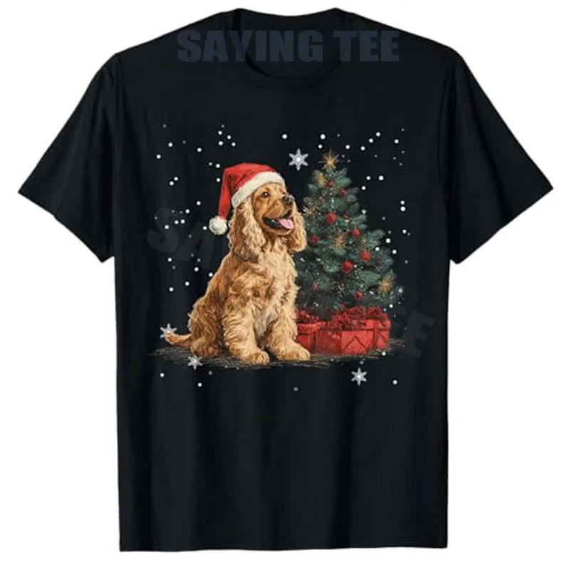 مضحك كوكر الذليل الكلب شجرة عيد الميلاد النساء الرجال تي شيرت عيد الميلاد جرو عاشق Y2k عطلة الملابس الجدة هدية كلب الجرافيك تيز #6