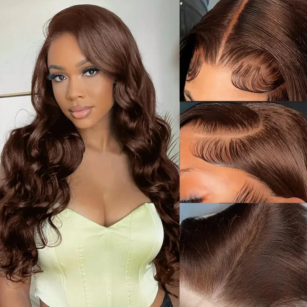 200% Gęstość 13X4 13x6 Body Wave Transparent Lace Front Wigs Human Hair Chocolate Brown Color Pre Plucked Transparent Lace Wigs