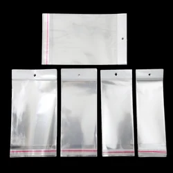 100Pcs 5x10.5cm-8x27cm Opp Bag Self Adhesive Clear Transparent Plastic Storage Bag With Hang Hole Jewelry Gift Packaging Pouches