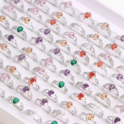 20Pcs/Lot Colorful Zircon Rhinestone Opening Women Rings Wedding Engaged Anniversary Valentine's Day Jewelry Accessories Gifts