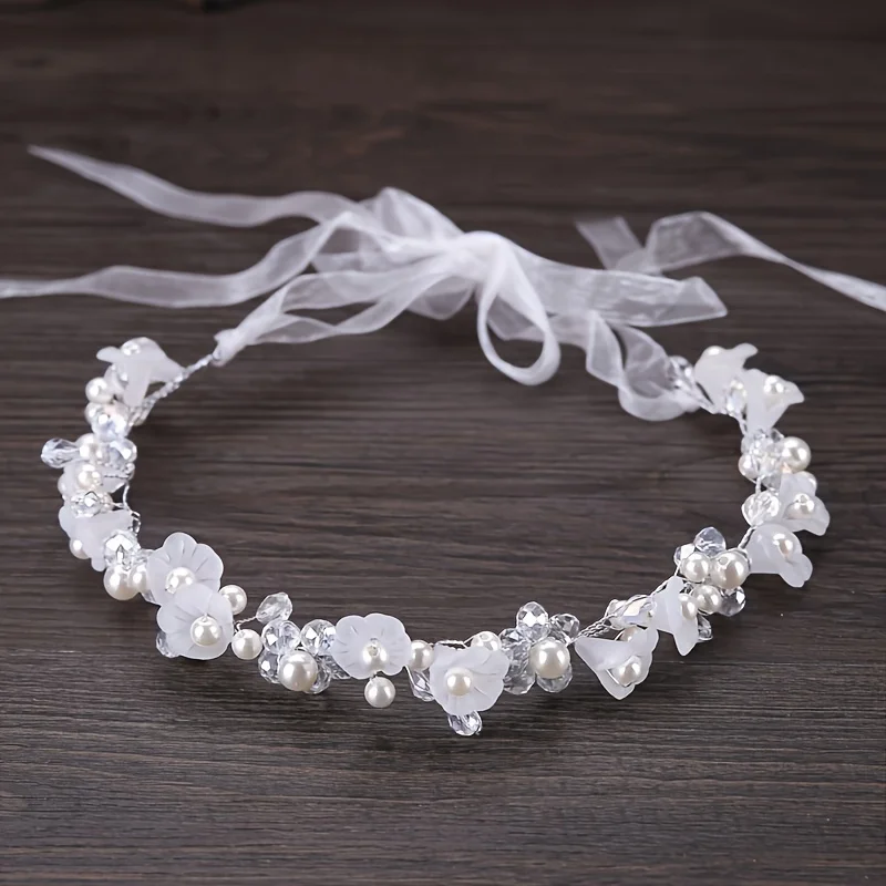 Handmade Pearl Hairband Tiara Fashion Crystal Flower Hair Vine Headband Bridal Wedding Hair Accessories Jewelry Hairband Tiara