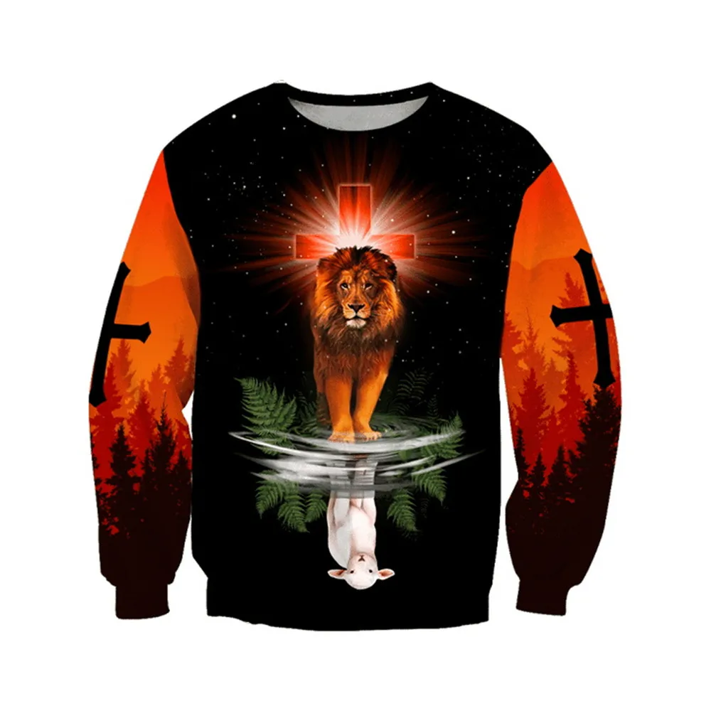 

HX Jesus Sweatshirts Lion Lamp Jesus All Over Printed Pollovers Fashion Men Sportshirt Fashion Harajuku Tops Dropshipping