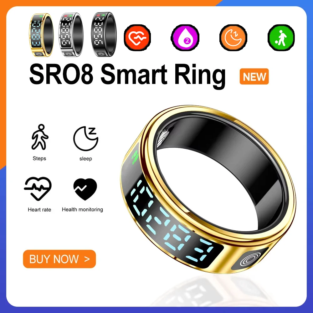 Xiaomi R08 Smart Ring For Women Men 5ATM Waterproof Bluetooth 5.1 Heart Rate Blood Oxygen Monitoring Multi Sports Modes Smart Ri