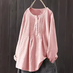 2024 Spring Summer New Casual Cotton Hemp Bamboo Long Sleeve Sleeve Large Size Loose Shirt Woman