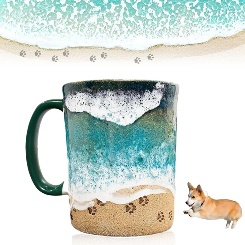 Paw Print Ocean Shoreline Mug Ceramic Coffee Mug Ocean Shoreline Waves Tea Cup Home Artistic Taste Drinking Water Tools Gifts