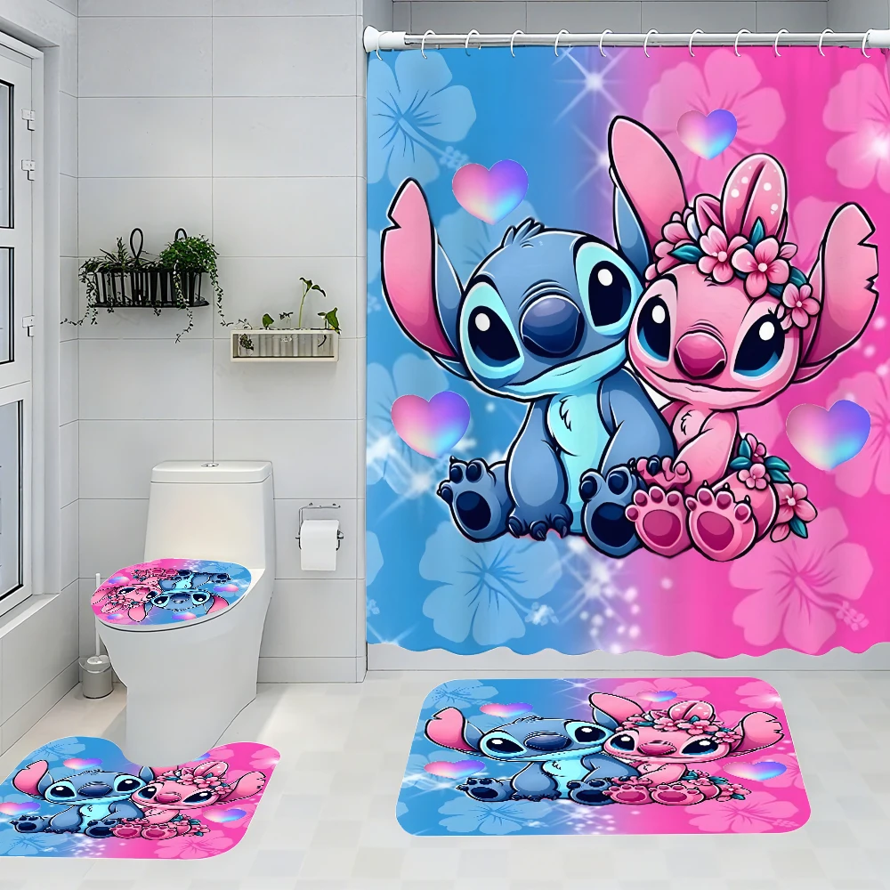 

Disney Stitch Bathroom Four-piece Set - Avant-garde Waterproof Shower Curtain, creating a complete bathroom kit
