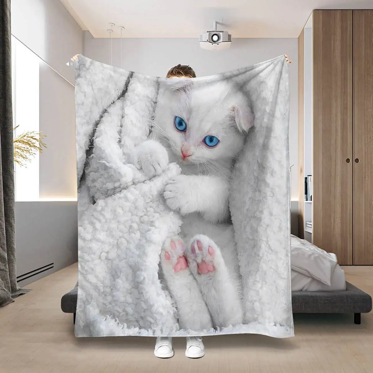 Manta de franela con estampado de gato bonito, manta familiar de gato de amor, manta para el hogar, sofá