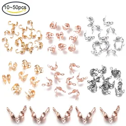 10~50 Pcs Stainless Steel Bead Tips Open Clamshell Fold-Over Bead Tips Knot Covers End Caps for Knots  Crimp Findings DIY Making