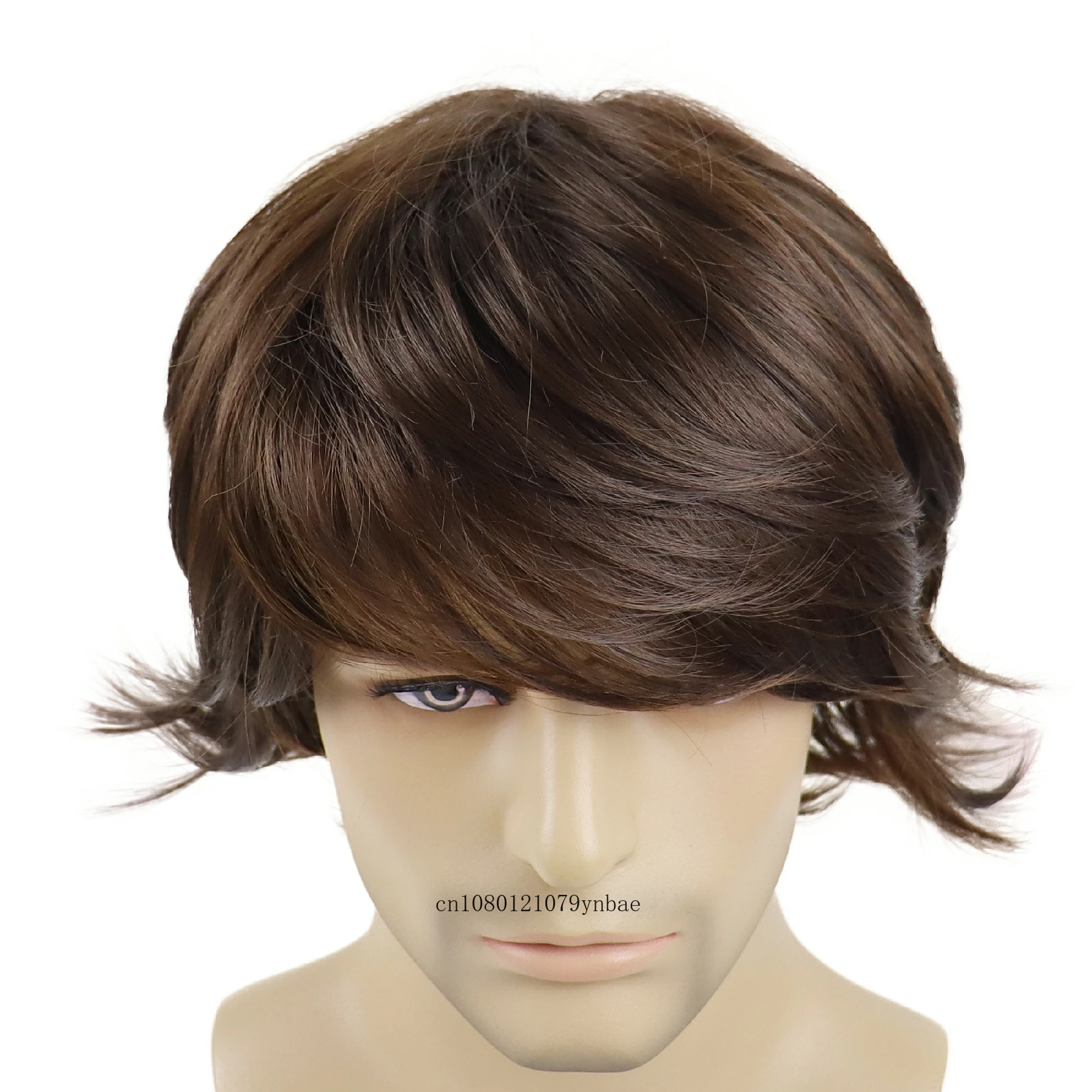 Brown Short Men Wigs Natural Synthetic Hair with Bangs High Temperature Fiber Costume Wig Halloween Cosplay Daily Use Adjustable