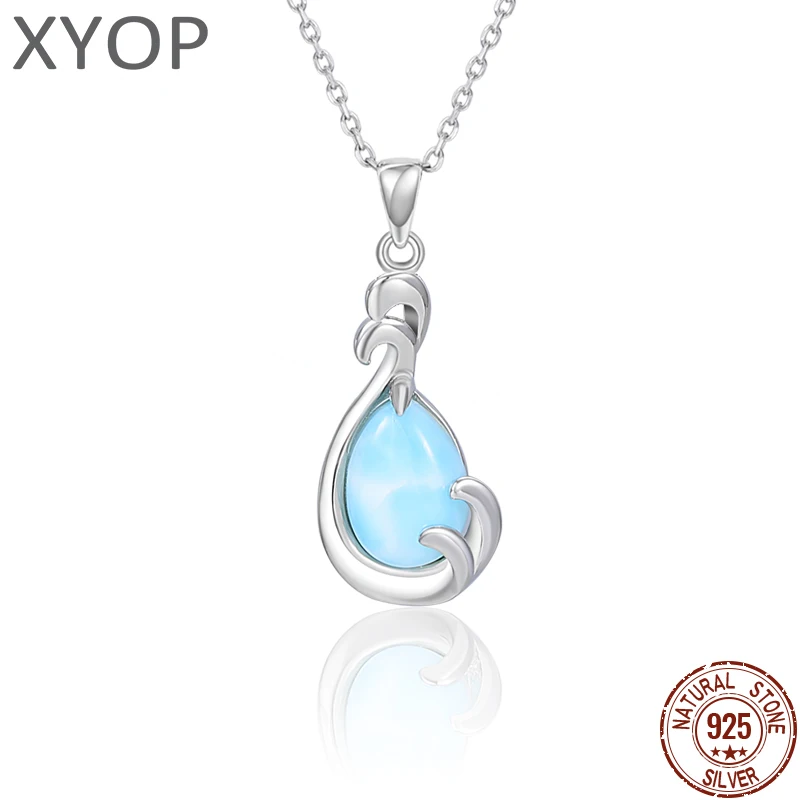 XYOP 925 Sterling Silver Enhances The Sophistication Of Natural Larimar Necklace Jewelry Personality Party