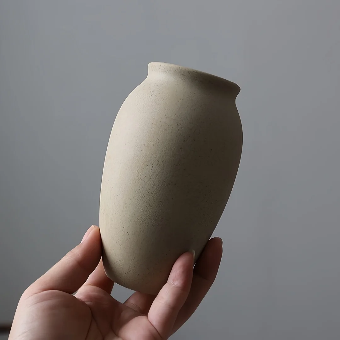 Minimalist Beige Terracotta Vase Boho Home Decor Rustic Ceramic Flower Vase for Table Centerpieces