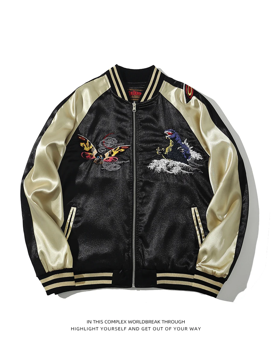 Yokosuka Machine Embroidery Monster Baseball Collar Jackets for Women Men's and Women's Japanese Baseball Uniform Coats Trendy