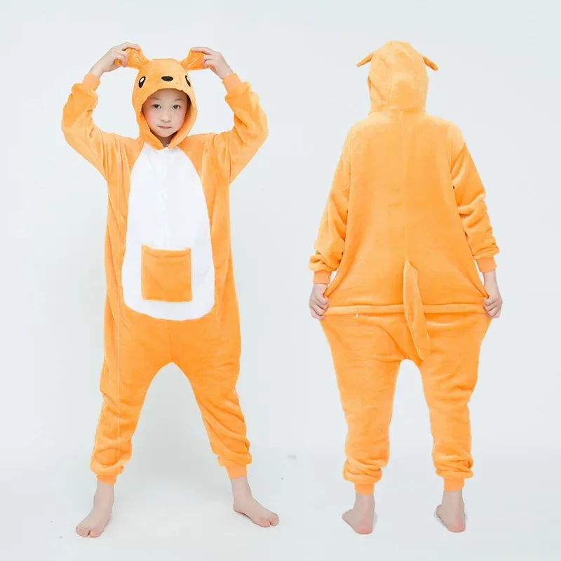 Kangaroo Pajamas Set for Children Boy Girl Kigurumi Halloween Cosplay Costume Teen Adult Flannel Long Sleeve Animal Sleepwear