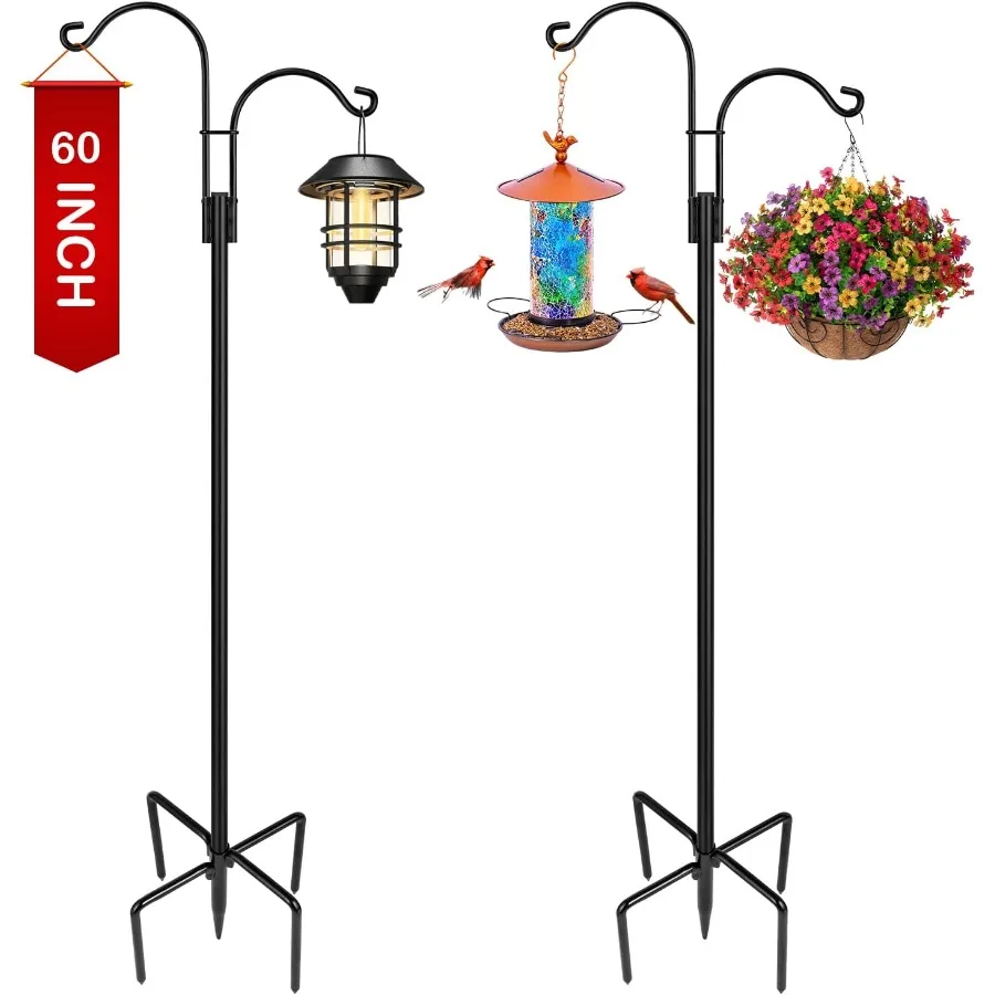 

Double Shepherds Hooks for Outdoor 2Pack Heavy Duty Garden Pole for Hanging Bird Feeder Plant Baskets Solar Light Lanterns Gard