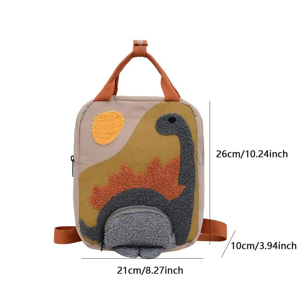 New Embroidery Sun Long Neck Small Dinosaur Backpack Hook Hair Embroidered Cartoon Canvas Kindergarten Children Backpack view 5
