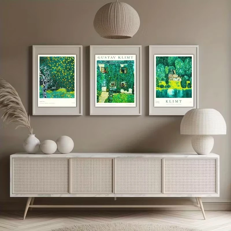 

3pcs New Art Exhibition Poster: Apple Tree Garden, Green Landscape Canvas Wall Art Abstract, Cafe, Living Room, Home Decoration
