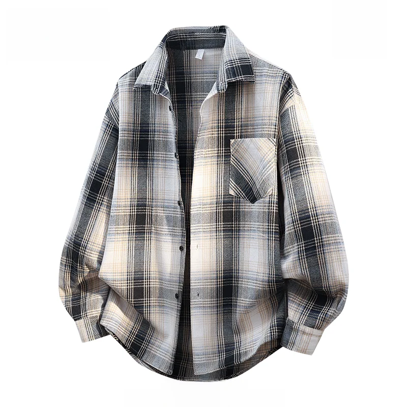 

TUCANO Men's Casual Loose Long Sve irt Spring Autumn Plaid Pattern Turn-down Collar Comfortable Breathable Faionable