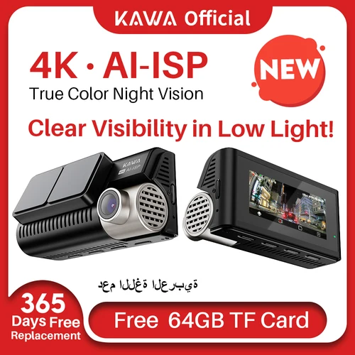 KAWA D11 전면 및 후면 대시 캠, 4K WiFi 자동차 카메라, DVR GPS 비디오 녹음기, AI-ISP 컬러 나이트 비전, 모션 감지 자동 대시 캠  Best5