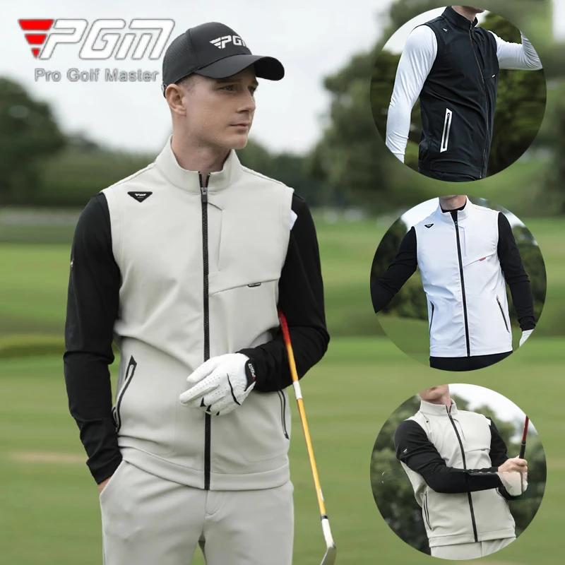 

PGM New Men Golf high quality Jacket Man Windproof Stand Collar Vest Men Warm Sleeveless Sport Coat Full Zipper Casual Waistcoat