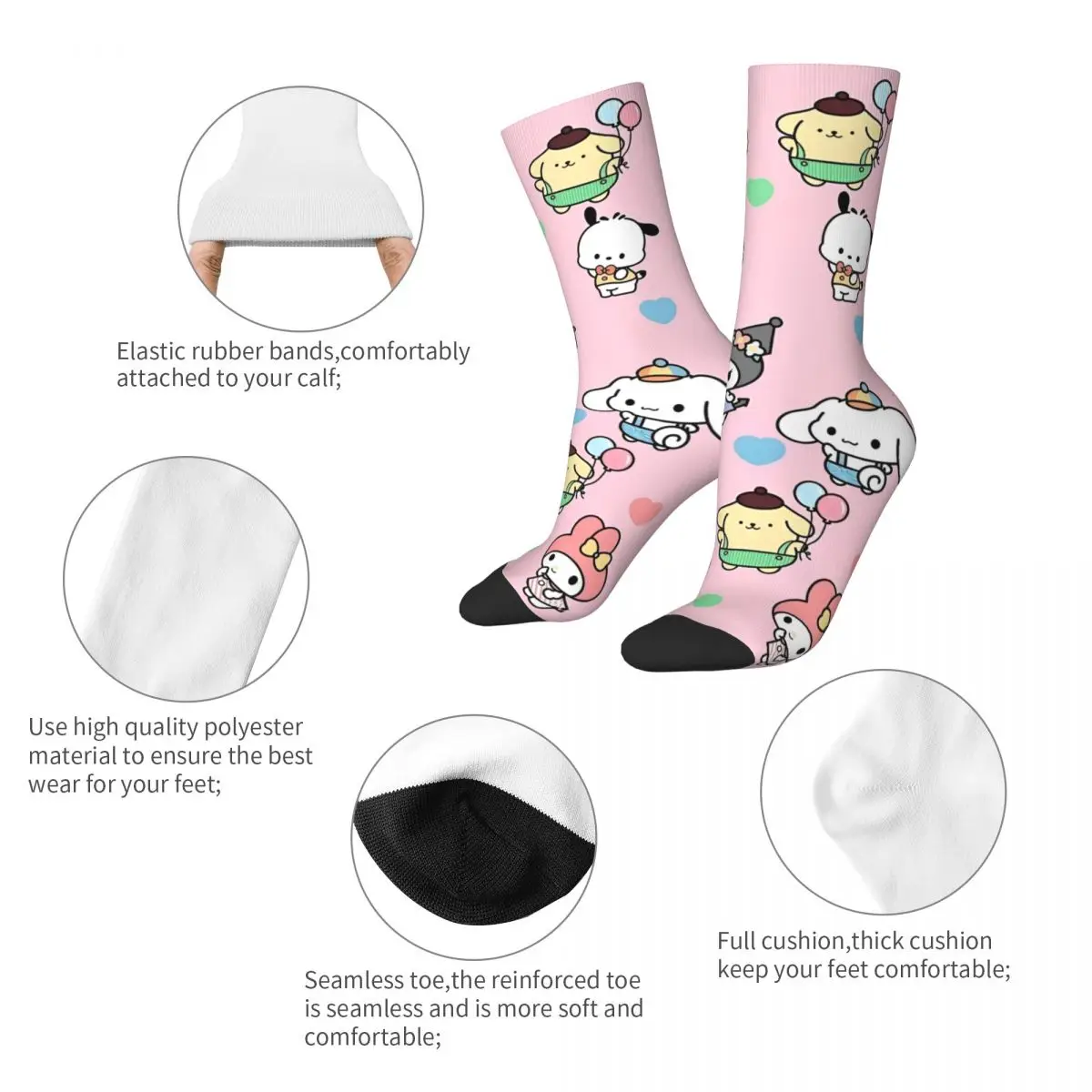 Official Sanrio Kuromi Melody Hello Kitty Winter Warm Hip-hop UnisexSocks Cartoon Breathable Basketball Socks