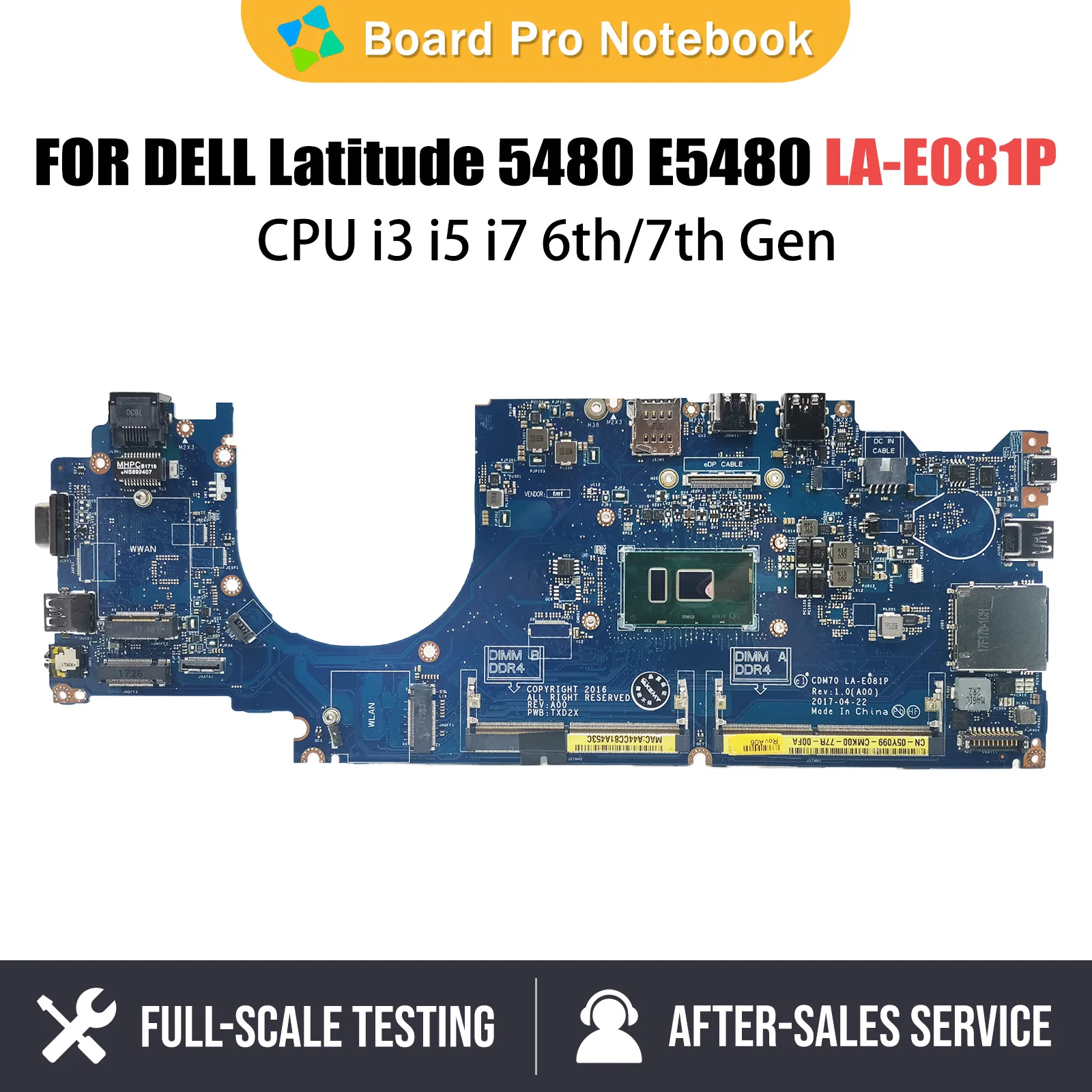 

Laptop Motherboard For Dell Latitude 5480 E5480 0NNXR5 0W86DG 04X333 06G614 LA-E081P Notebook Mainboard CPU i3 i5 i7 6th 7th Gen