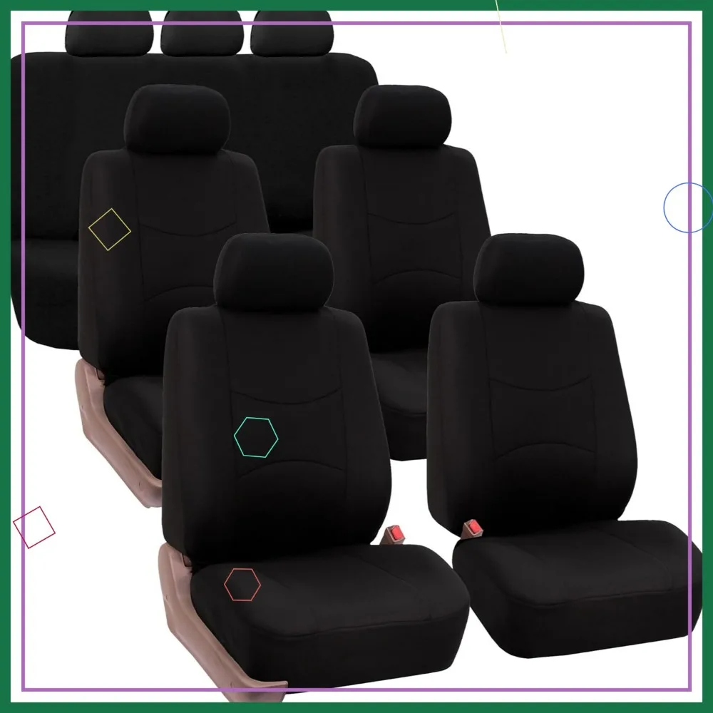 

Universal 7-Seater Car Seat Covers Set, Flat Cloth Material for Cars Trucks SUVs - Solid Black