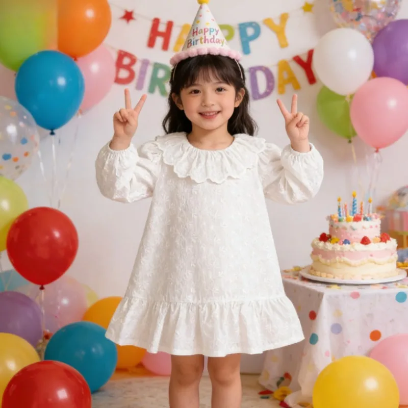 

Baby Girl Dress Long Sleeve Romper Embroidery Collar New Season Infant Clothing Princess Dress