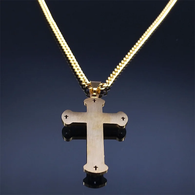 Kalung Salib Yesus Kristen Hip Hop untuk Wanita Hadiah Perhiasan Kalung Religius Berlapis Emas Baja Tahan Karat Berlian Imitasi N6591