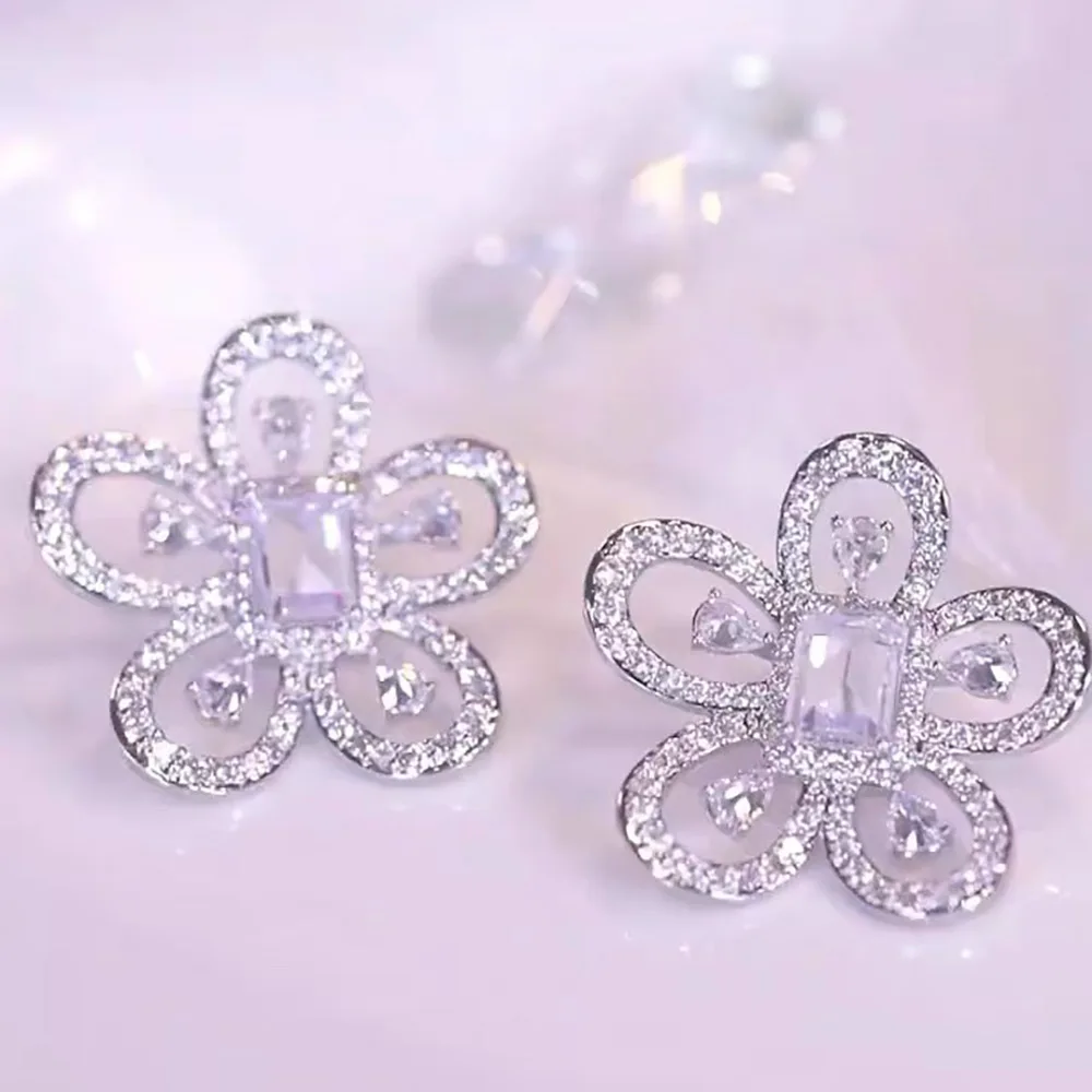 Missvikki Luxury Crystal White Zircon Stud Earrings Simple Clear Color Round Vintage Wedding Jewelry For Women Daily Fashion