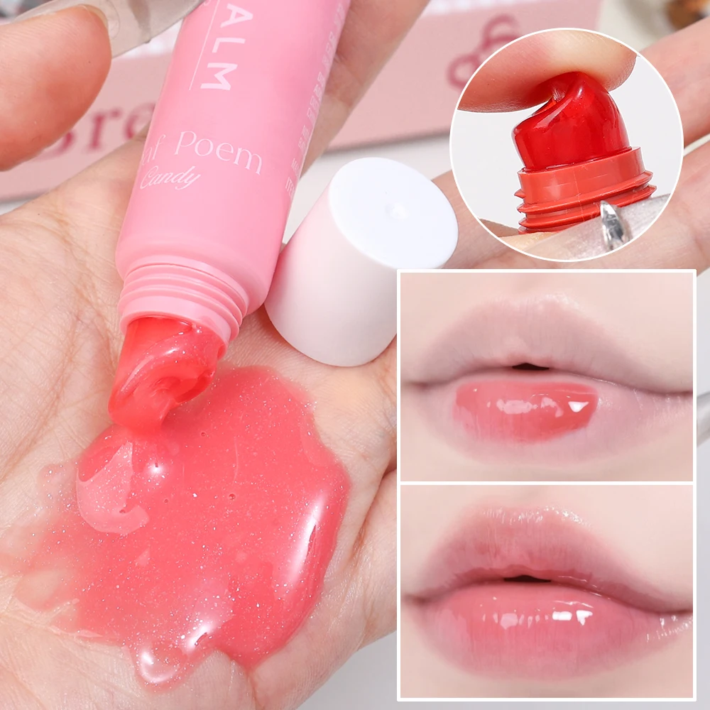 Mirror Jelly Lip Balm, batom hidratante duradouro, lábios suavizantes, linhas removem a pele morta, brilho labial cuidado, tubo macio, 8 cores