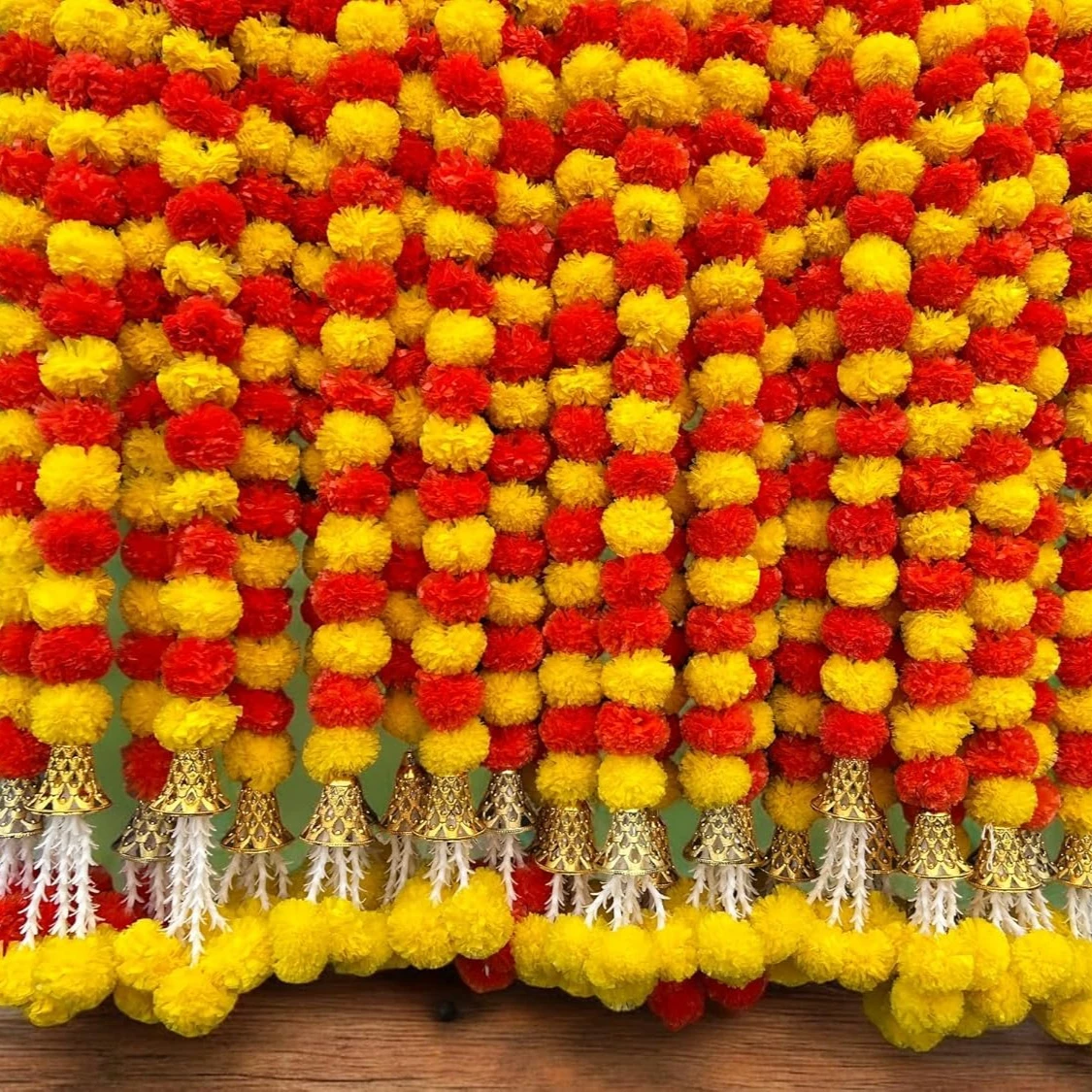 Guirnalda de flores artificiales de caléndula, corona de plástico para Festival indio de Diwali, decoración para fiesta de Navidad del Día de los muertos de México