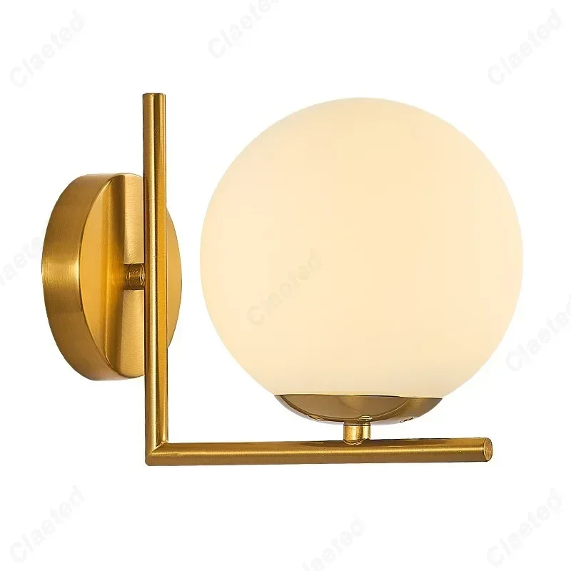 الحد الأدنى مصممة LED الزجاج عاكس الضوء E27 كروية الجدار مصباح غرفة نوم أباجورة داخلي غرفة المعيشة الممر الإضاءة