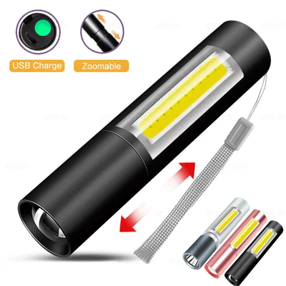 Mini LED Flashlight Zoomable USB Rechargeable Waterproof Lamps 3 Switch Modes Portable Torch Outdoor Flash Light 1PC