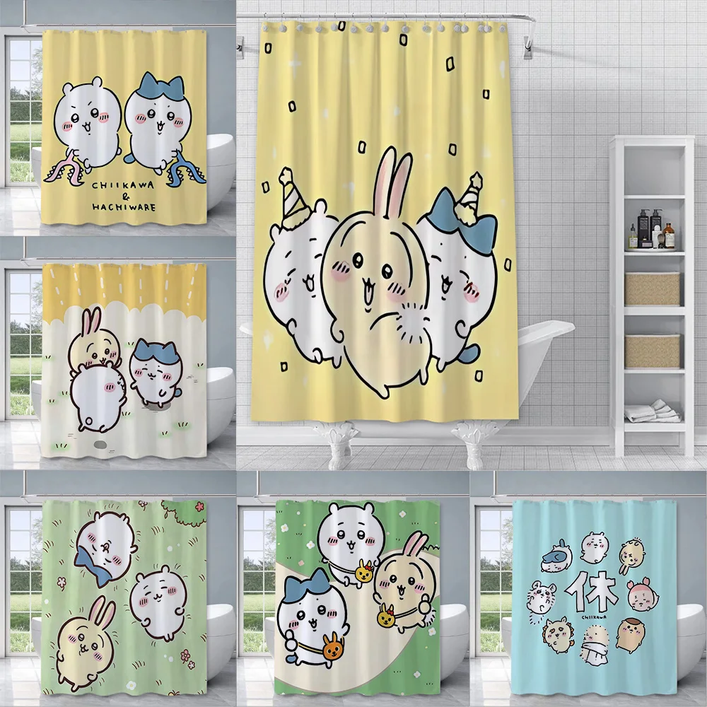 Cute C-Chiikawa Shower Curtain Waterproof Polyester Fabric Paint Colorful Bath Curtains Home Bathroom Decor Curtain With Hook