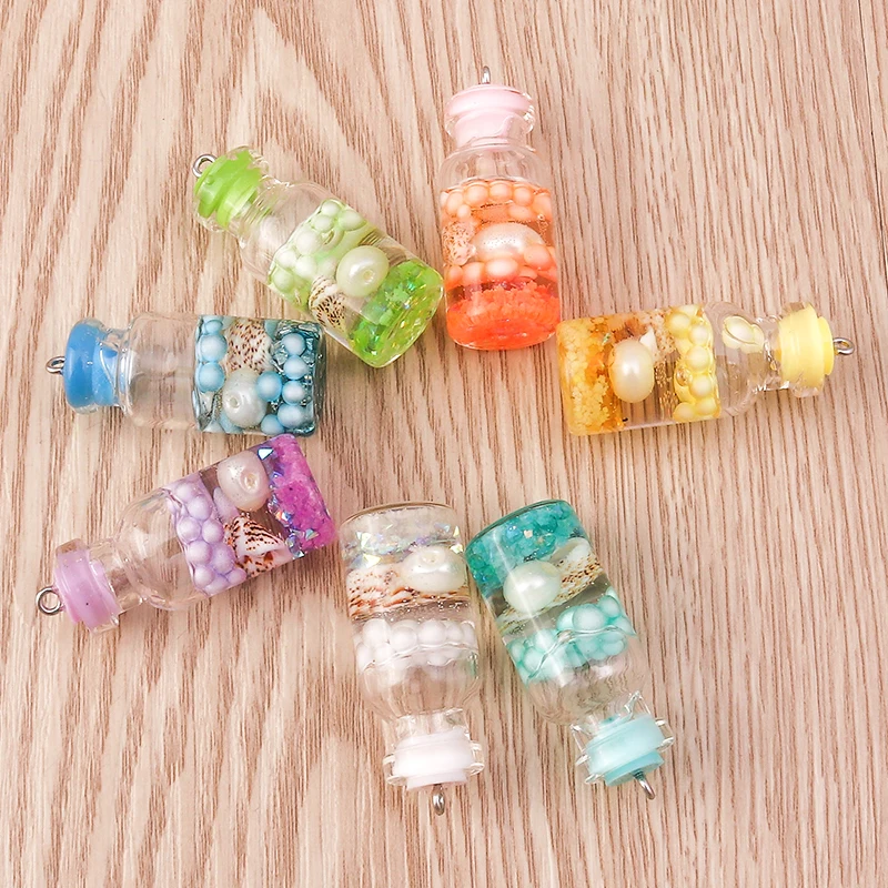 Tusember 5 Stück Glasfläschchen Muschelperlen Fläschchen-Anhänger für Ohrringe DIY Schlüsselanhänger Armbänder Schmuckherstellung Zubehör – Detail 2