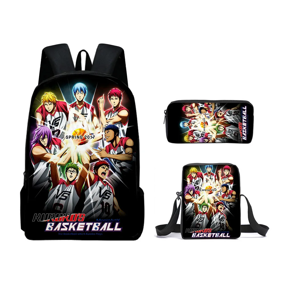 Klassische Neuheit Kurokos 3D-Druck 3 teile/satz Schüler Schult aschen Laptop Daypack Rucksack geneigte Umhängetasche Feder mäppchen