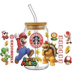 Miniso kreskówka super Mario wzór 16OZ UV DTF folia na kubek naklejki transferowe niestandardowe DIY wodoodporne logo dla Libbey szklana puszka