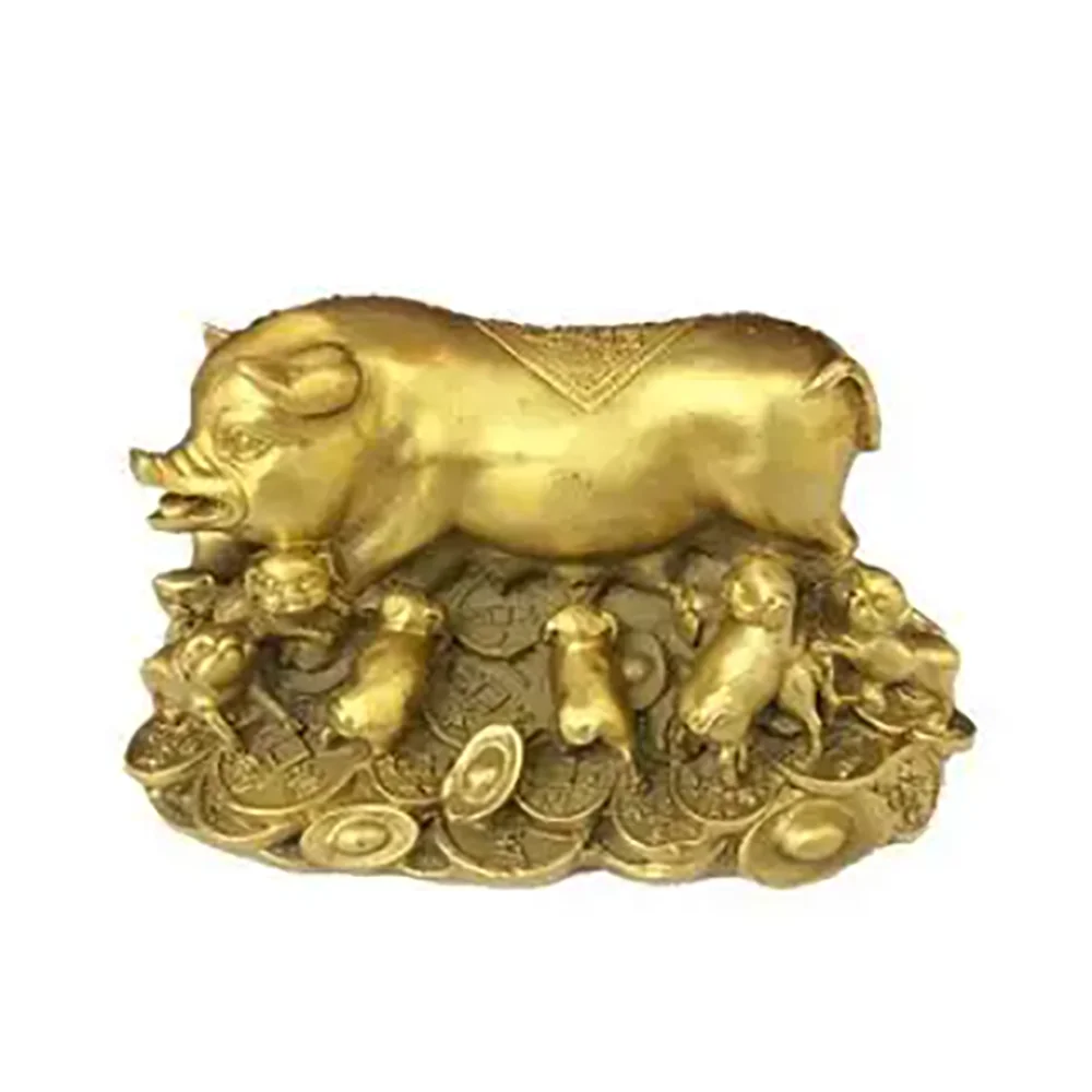 

4.6"; Chinese Antiques Pure Copper Gold-Plated Money Zodiac Pig Statue