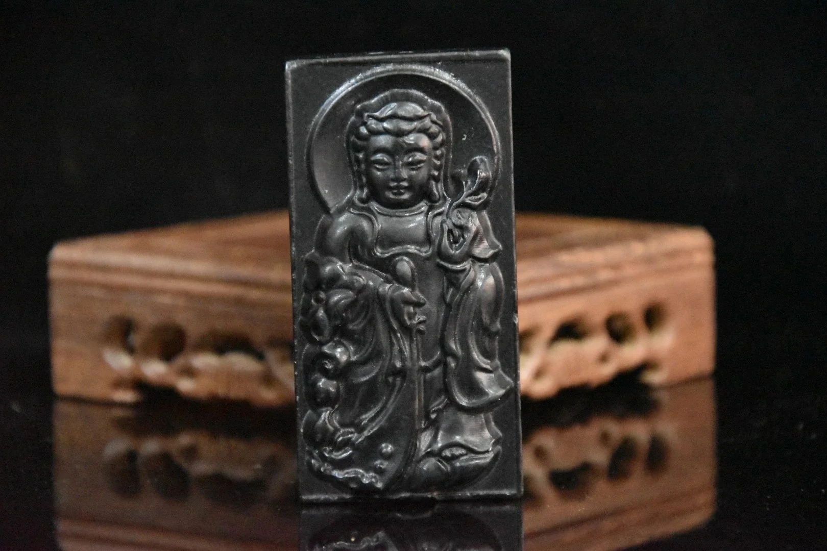China Hongshan Culture Meteorite Exquisite Hand Carved Bodhisattva Manjusri Pendant Statue Decoration Collection Ornaments