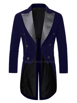 Black Velvet Tailcoat Suit Jacket Male Double Breasted Wedding Groom Tuxedo Peak Lapel Blazer Men Party Stage Prom Costume 2