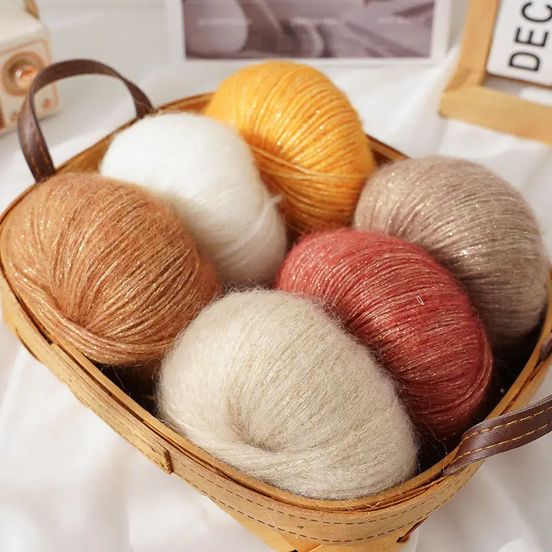 25g Crochet Mohair Yarn Gold Wool Mohair Spray Sparkles Yarn for Knitting Sweater Shawl Skin-Friendly Baby Wool Lace Thread